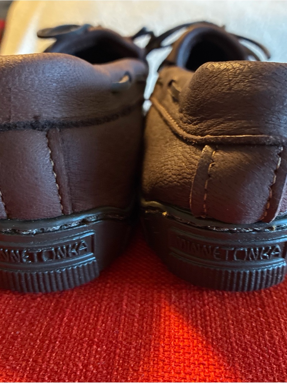 Minnetonka Moccasins Brown Moosehide Leather Sz 8.5  Moc Toe Tie Front Moccasins - Picture 5 of 8